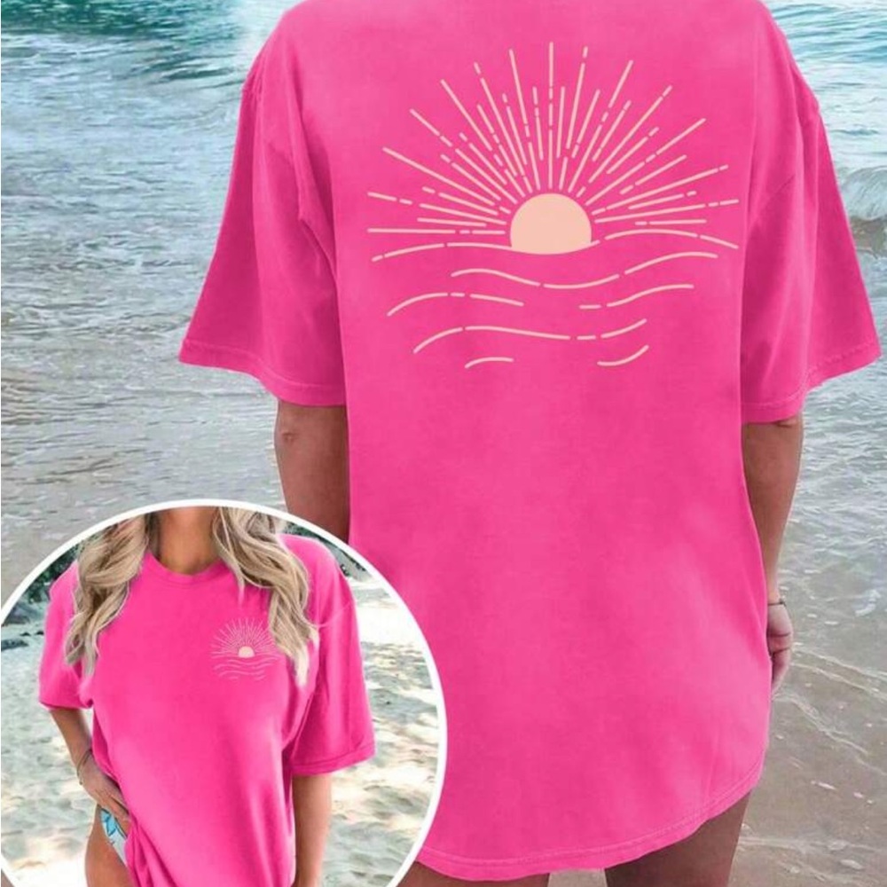 SHEIN Pink Sun Graphic Tee